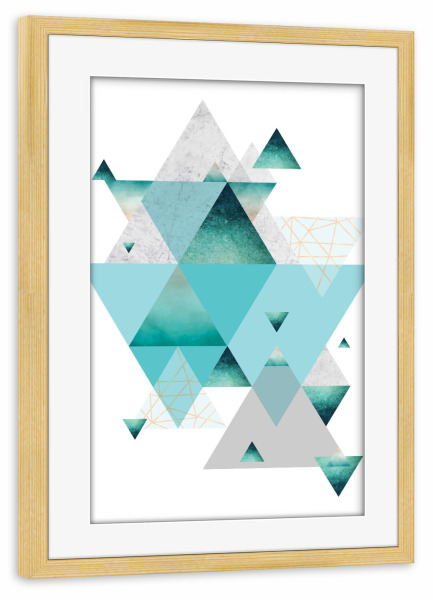 Poster mit Rahmen kiefer "Geometric Arrangement" artboxONE - Geometrie - Geometrisch,Dreiecke,Türkis,Hellblau,Aqua,Grau