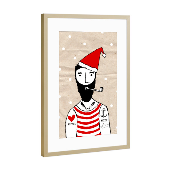 Poster mit Rahmen Gold "Weihnachtsmann I" artboxONE - Für Kinder,Menschen,Schwarzweiß,Weihnachten