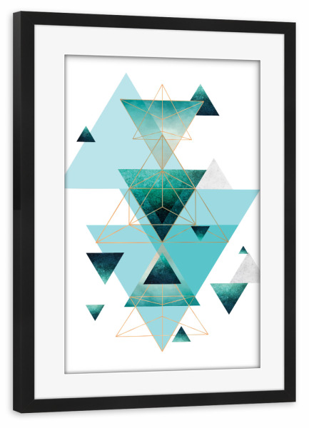 Poster mit Rahmen schwarz "Geometric Compilation" artboxONE - Geometrie - Geometrisch,Dreiecke,Roségold,Türkis,Aqua