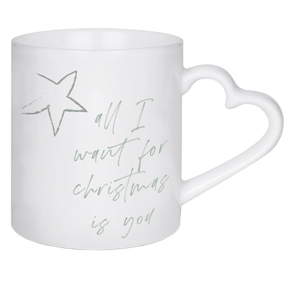 Herztasse "All I want - Typo" artboxONE - Typografie,Liebe,Weihnachten - Weihnachten,Liebe,Stern,Typo,Typografie,Handschrift