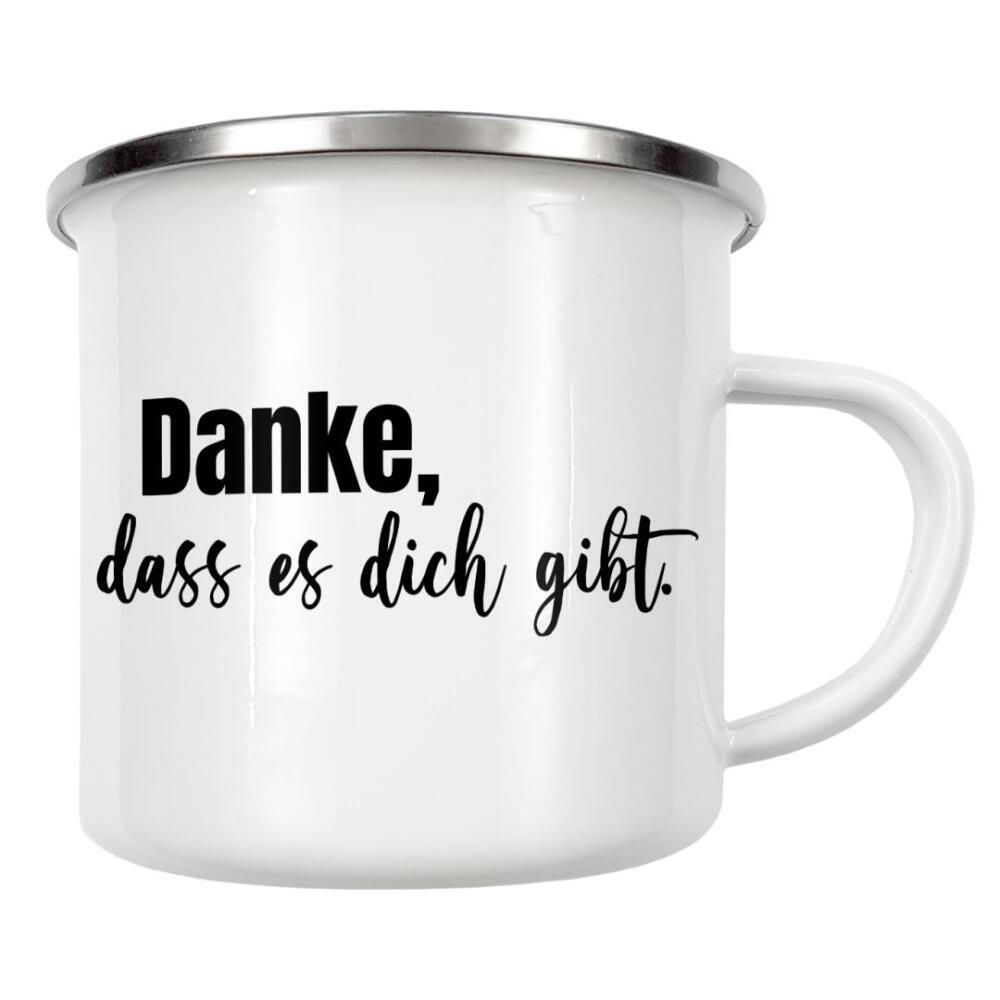 Emaille Tasse "Danke s/w" artboxONE - Typografie,Liebe,Für Mama - Danke,Typo,Typografie,Schwarzweiß,Liebe,Minimalistisch,Mama,Muttertag,Handschrift