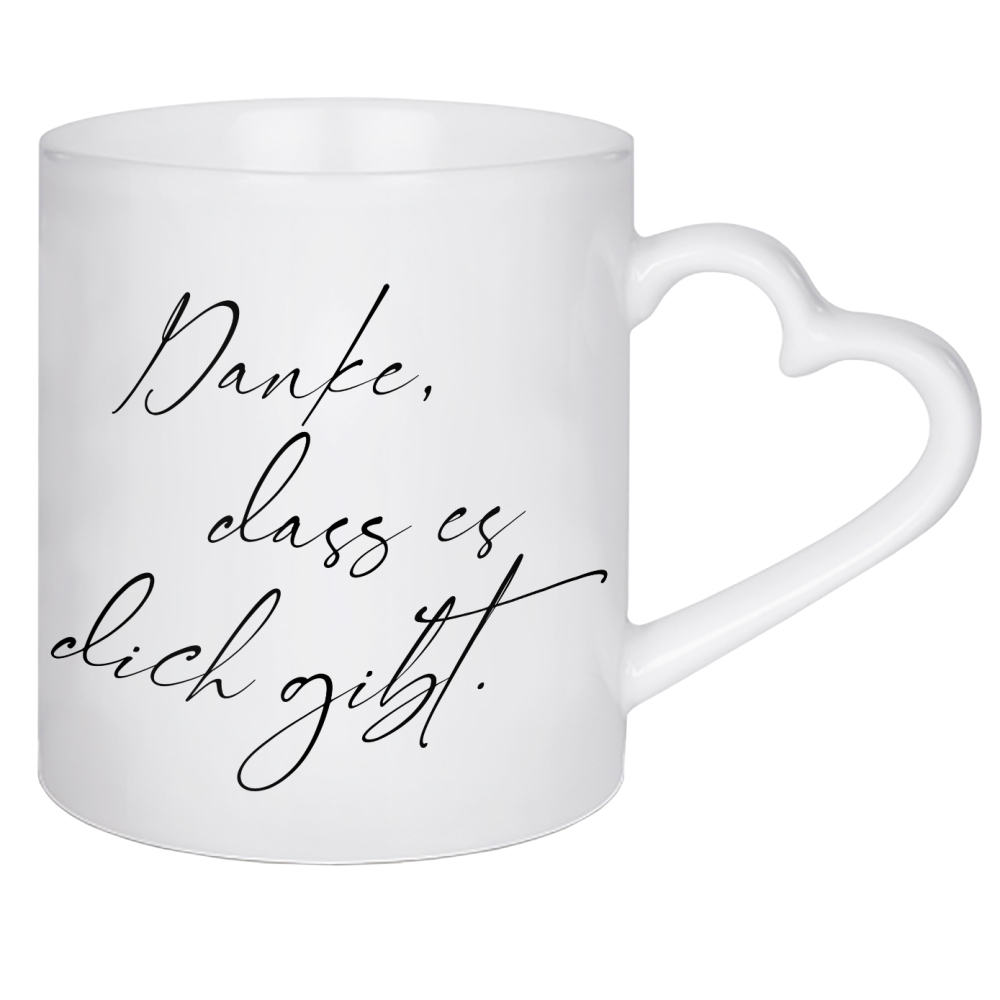 Herztasse "Danke, dass es dich gibt s/w" artboxONE - Typografie,Liebe,Für Mama - Typo,Typografie,Liebe,Menschen,Mama,Muttertag,Handschrift