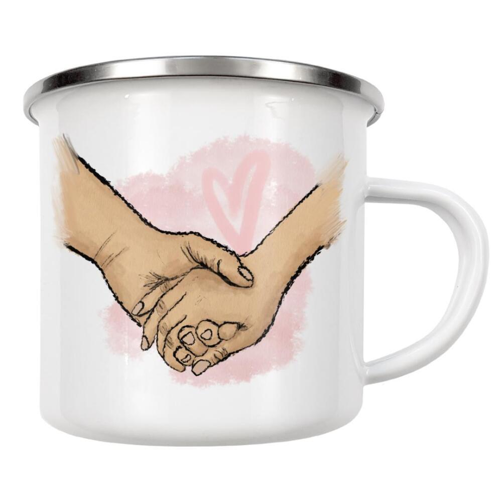 Emaille Tasse "Erwachsene halten Händchen" artboxONE - Liebe,Fashion,Für Mama,Für Papa,Männer