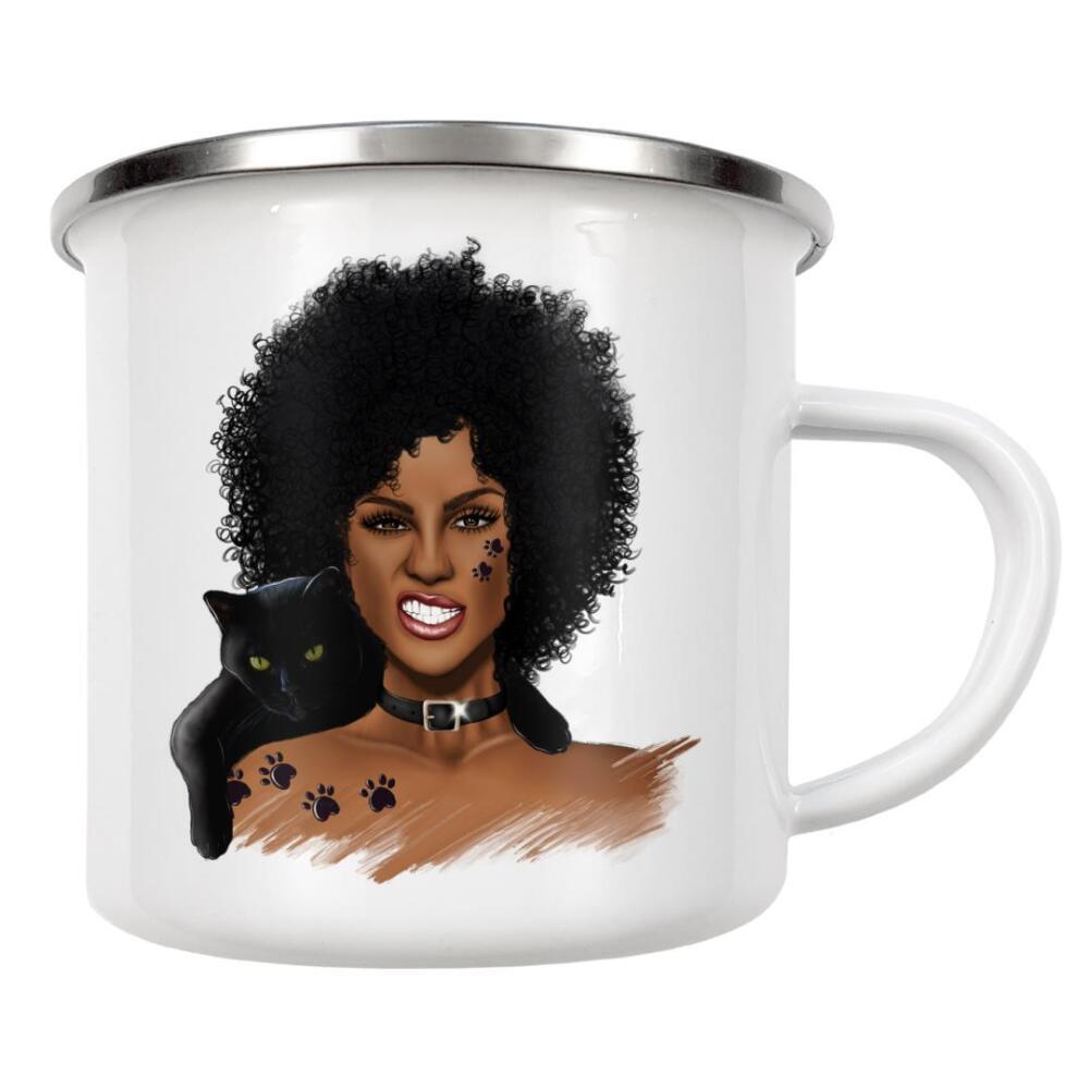 Emaille Tasse "Mädchen mit schwarzer Katze" artboxONE - Tiere,Liebe,Fashion,Für Mama
