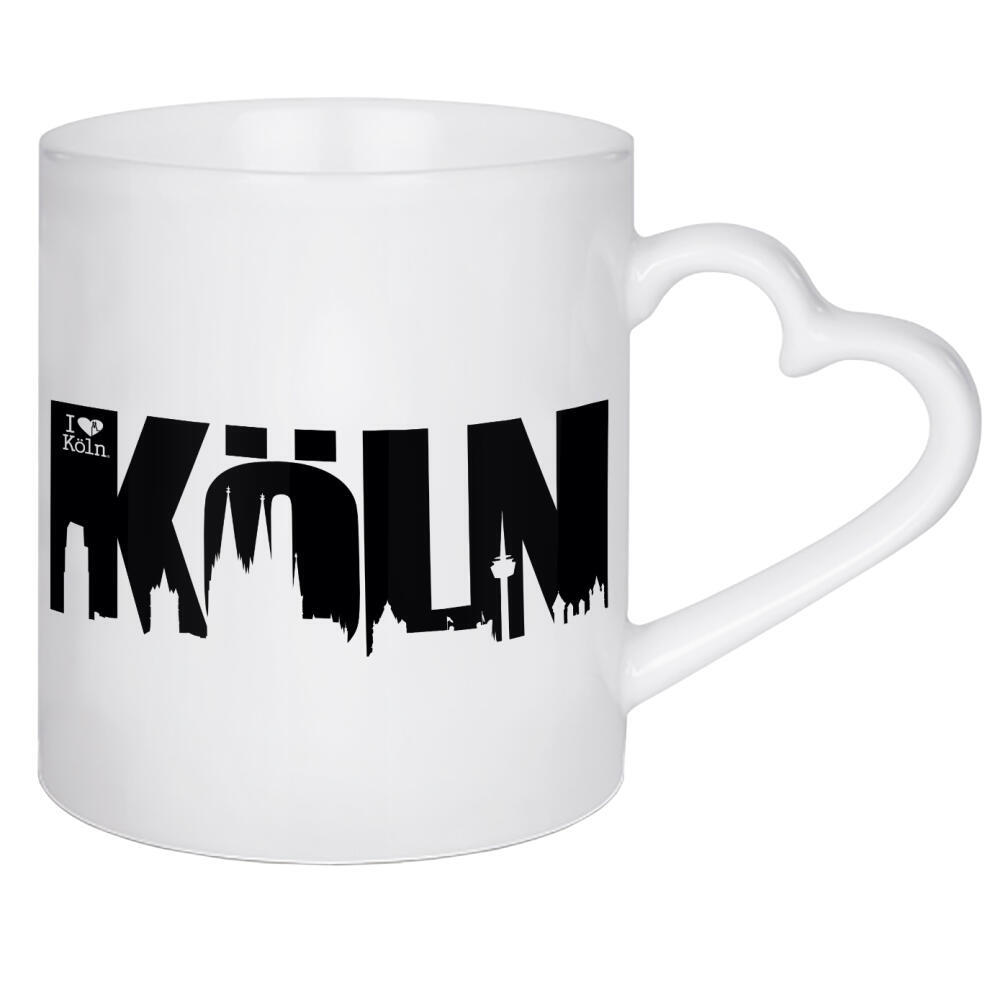 Herztasse "KÖLN SKYLINE SCHRIFTZUG 3" artboxONE - Städte / Köln,Schwarzweiß - Köln,Kölner dom,Skyline,Colonia,Cologne,Kölle,Kölnergram