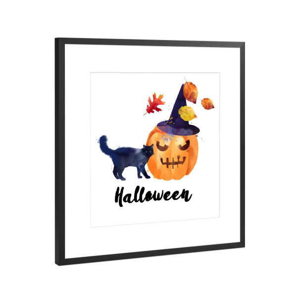 Poster mit Rahmen Schwarz (Metallic) "Halloween" artboxONE - Halloween - Halloween,Katze,Herbst,Oktober