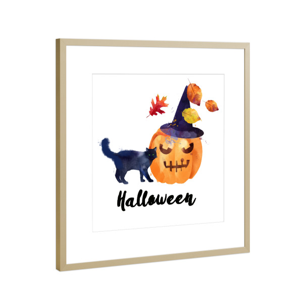 Poster mit Rahmen Gold "Halloween" artboxONE - Halloween - Halloween,Katze,Herbst,Oktober