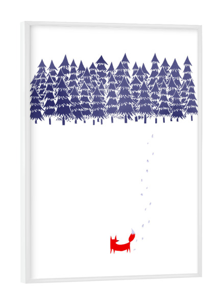 Poster mit weißem Rahmen "Alone in the forest" artboxONE - Natur,Tiere - Wald,Fuchs,Bäume,Bäume,Fuchs,Wald