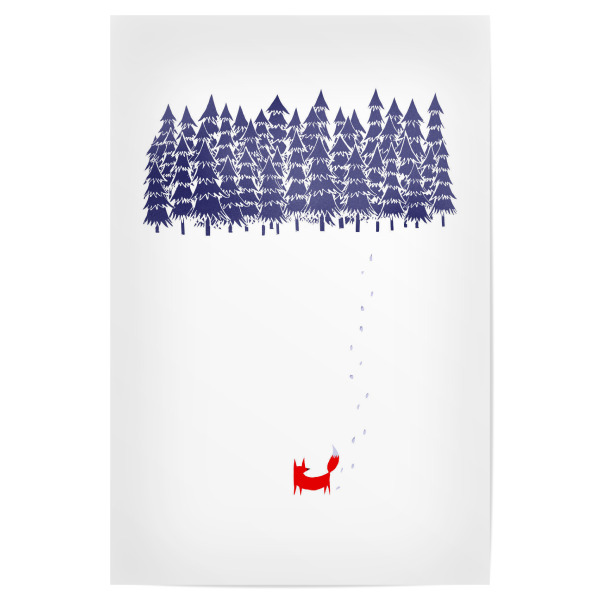 Poster 30x20 cm "Alone in the forest" artboxONE - Natur,Tiere - Wald,Fuchs,Bäume,Bäume,Fuchs,Wald