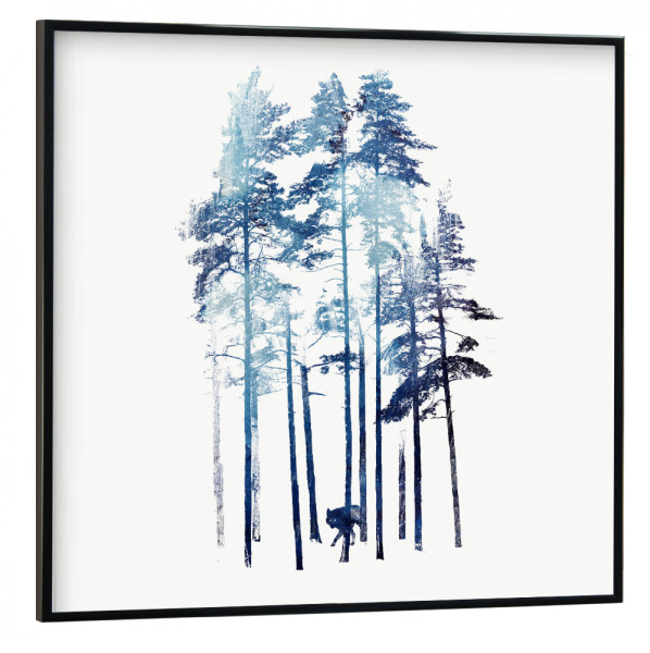 Poster mit schwarzem Rahmen 30x30 cm "Winter wolf" artboxONE - Natur,Tiere - Wolf,Forest,Trees,Bäume,Wald