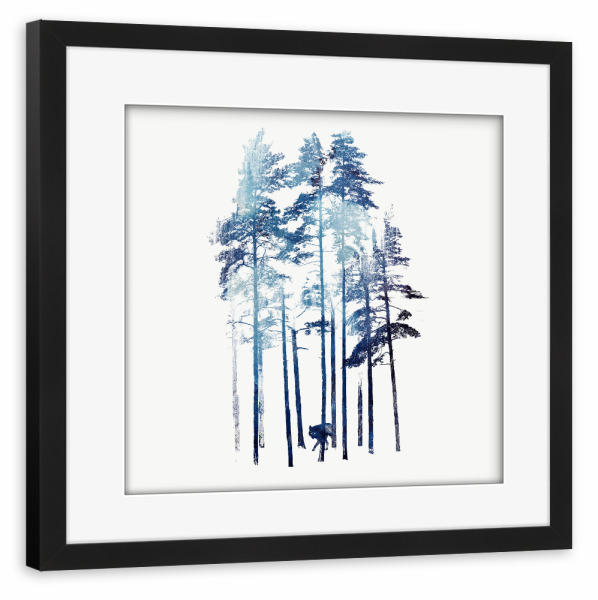 Poster mit Rahmen schwarz "Winter wolf" artboxONE - Natur,Tiere - Wolf,Forest,Trees,Bäume,Wald