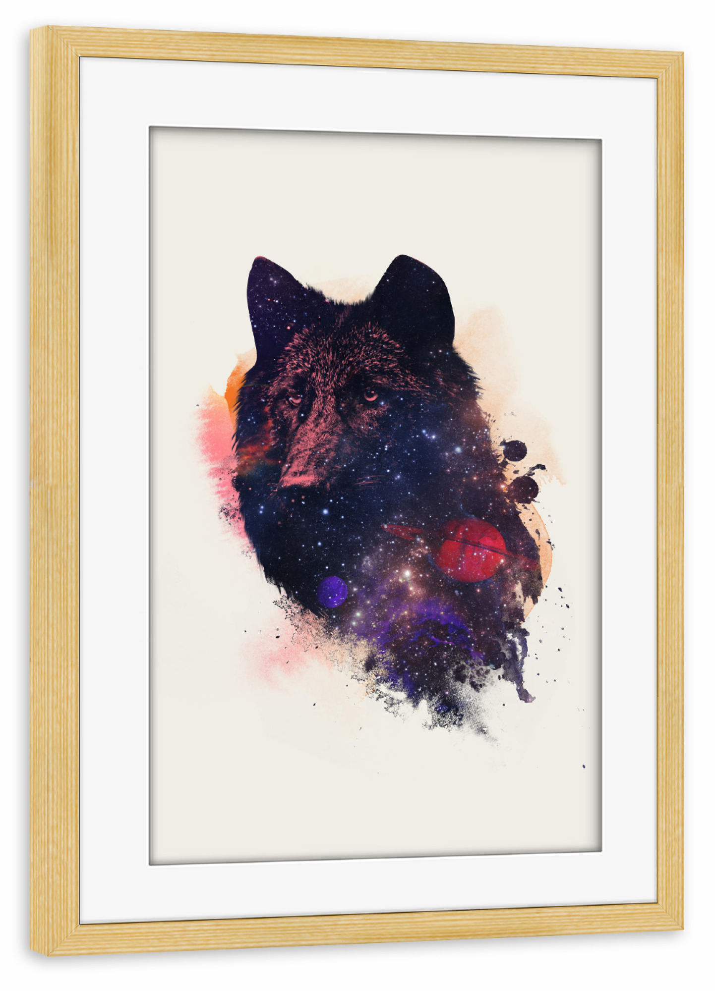 Poster mit Rahmen kiefer "Universal wolf" artboxONE - Natur,Tiere - Universe,Wolf,Universum,Planets,Planeten