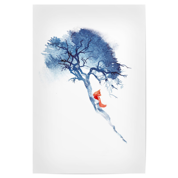 Poster "There's no way back" artboxONE - Natur,Tiere - Fuchs,Fuchs,Baum,Baum,Blau,Blau