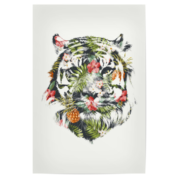 Poster 30x20 cm "Tropical tiger" artboxONE - Natur,Tiere - Tiger,Tropical,Blumen,Flowers,Tropisch,Exotisch,Wild