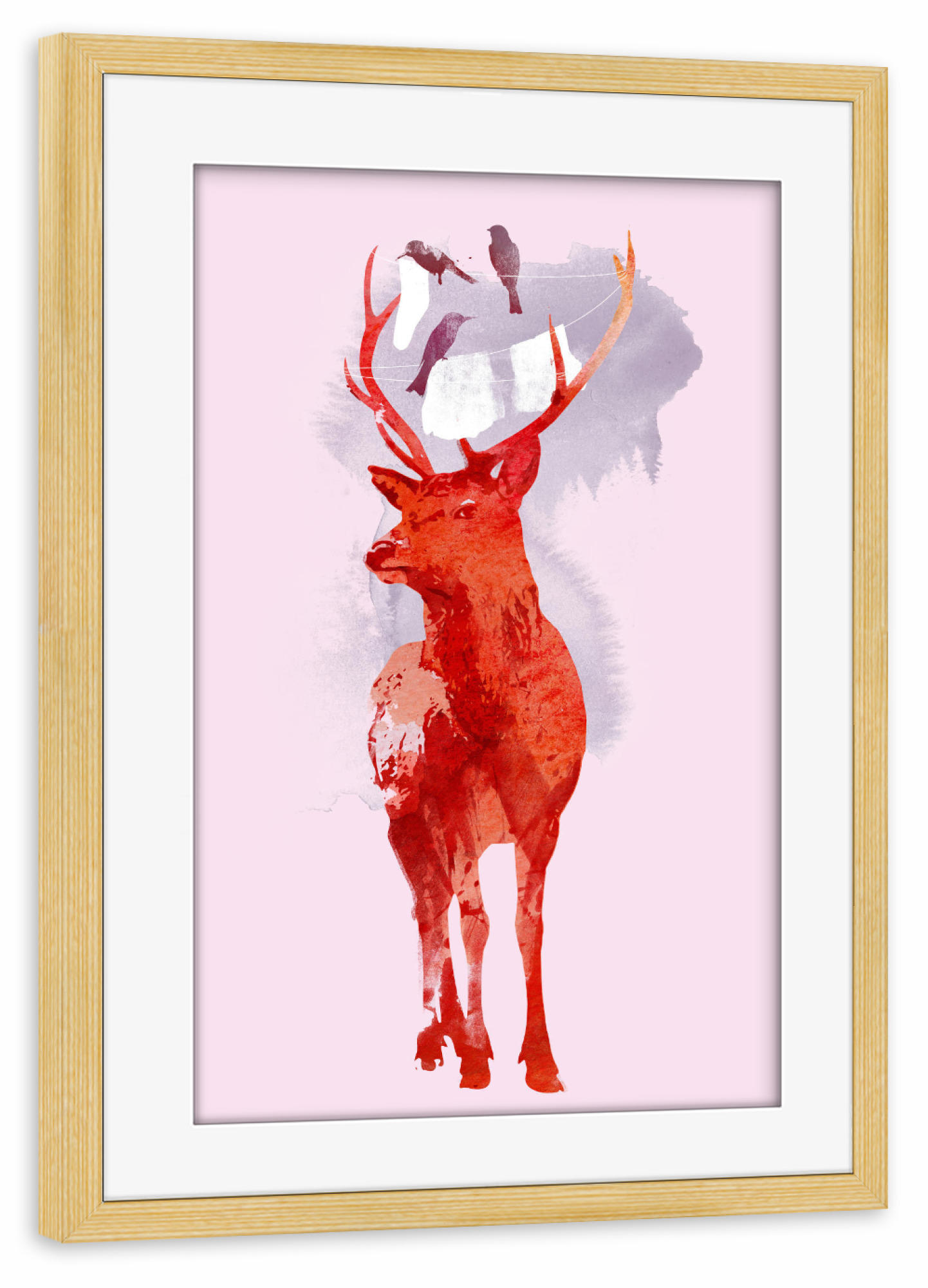 Poster mit Rahmen kiefer "Useless deer" artboxONE - Natur,Tiere - Hirsche,Vögel,Reh,Vögel,Tiere,Tiere