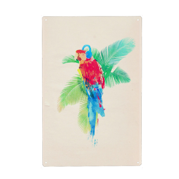 Metall Poster "Tropical party" artboxONE - Natur,Tiere,Musik - Papagei,Papagei,Kopfhörer,Kopfhörer,Vogel,Vogel - Blechschild