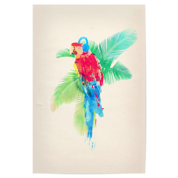 Poster 30x20 cm "Tropical party" artboxONE - Natur,Tiere,Musik - Papagei,Papagei,Kopfhörer,Kopfhörer,Vogel,Vogel