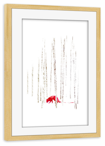 Poster mit Rahmen kiefer "There's nowhere to run" artboxONE - Natur,Tiere - Wald,Fuchs,Bäume,Bäume,Allein,Allein,Fuchs