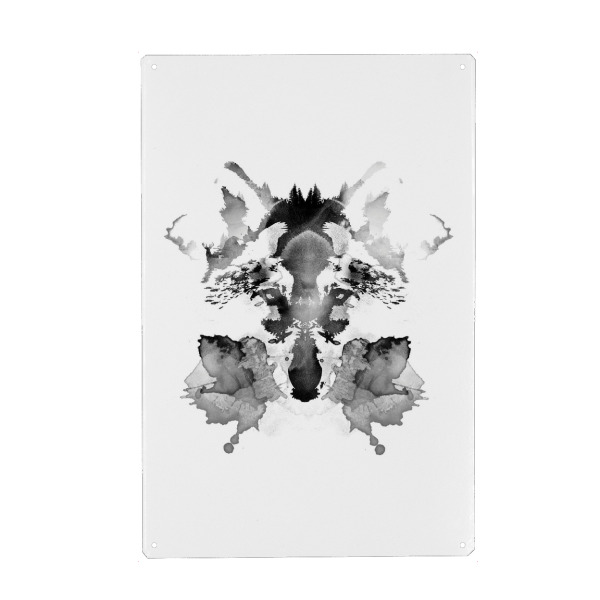 Metall Poster "Rorschach" artboxONE - Natur,Tiere,Schwarzweiß - Fuchs,Fuchs,Wald,Wald,Natur,Schwarzweiß - Blechschild