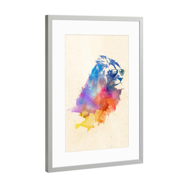 Poster mit Rahmen Silber "Sunny Leo" artboxONE - Natur,Tiere - Sunny,Lion,Sunglasses,Löwe,Sonnenbrille,Bunt