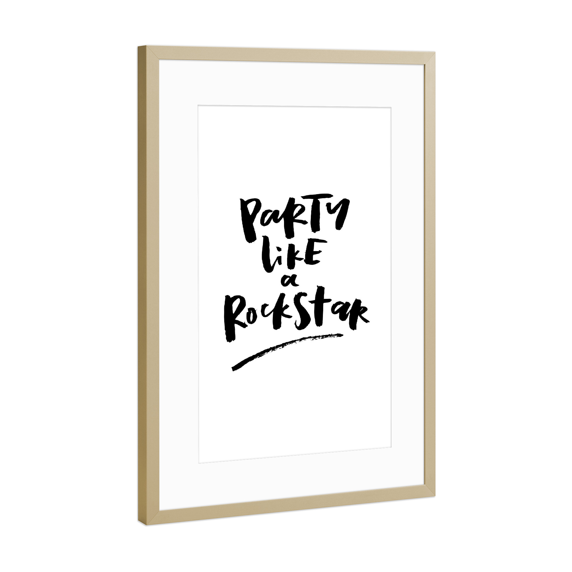 Poster mit Rahmen Gold "Party Like A Rockstar" artboxONE - Typografie,Schwarzweiß,Musik,Festivals