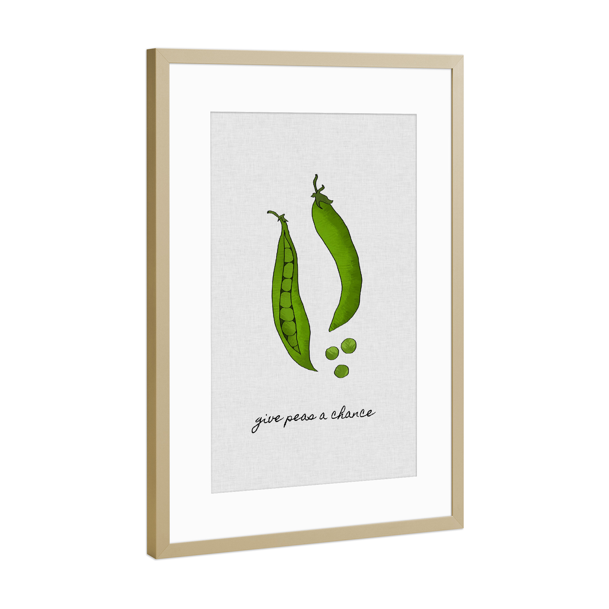 Poster mit Rahmen Gold "Give Peas a Chance" artboxONE - Typografie,Essen & Trinken,Musik,Lustig