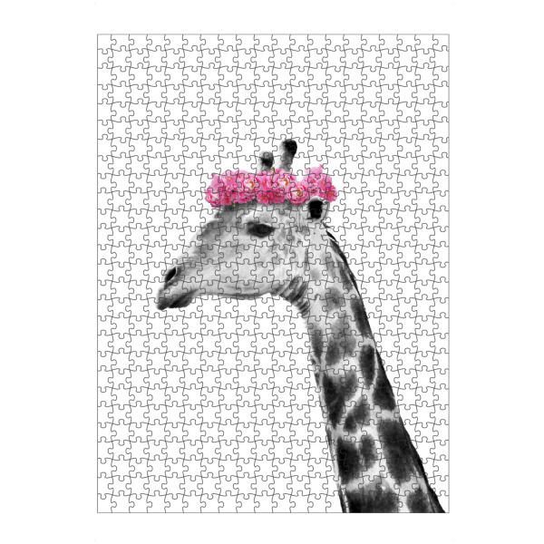 Puzzle Ravensburger "Dressy Giraffe" artboxONE - Floral,Tiere,Schwarzweiß - Tier,Giraffe,Blumenkranz,Blumen - Bild tier