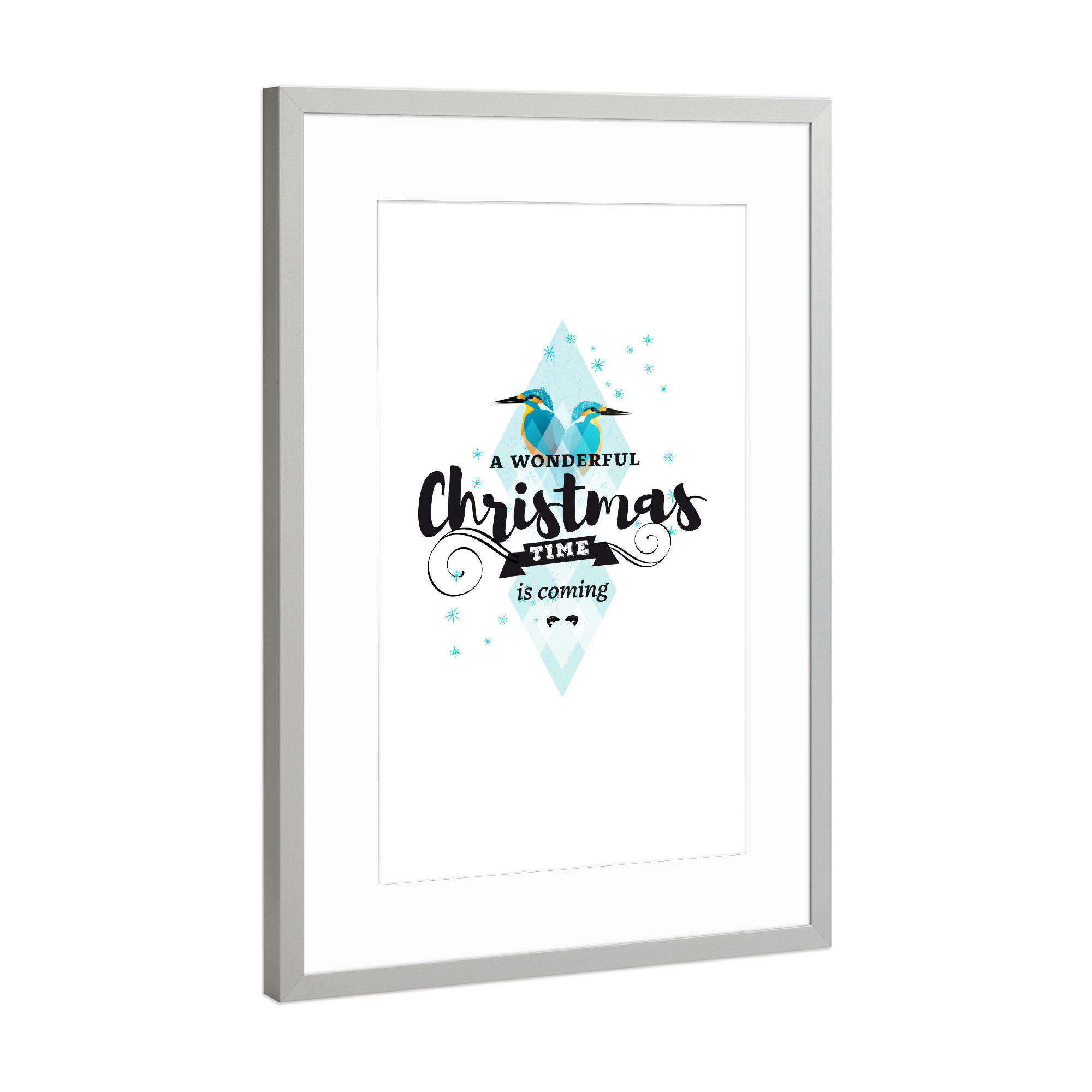 Poster mit Rahmen Silber "A Wonderful Christmas Time" artboxONE - Typografie,Tiere,Schwarzweiß,Geometrie,Weihnachten