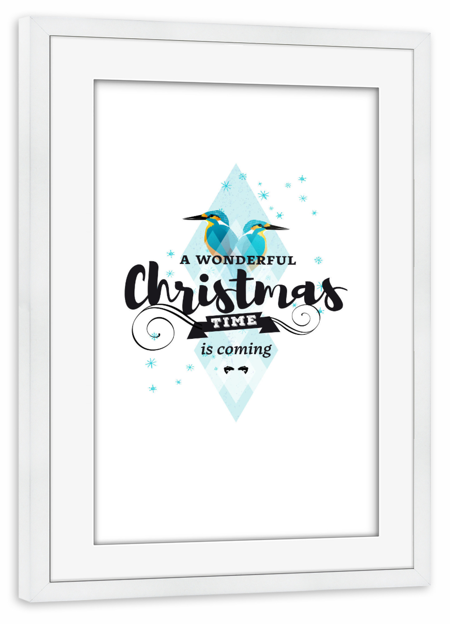 Poster mit Rahmen weiß "A Wonderful Christmas Time" artboxONE - Typografie,Tiere,Schwarzweiß,Geometrie,Weihnachten