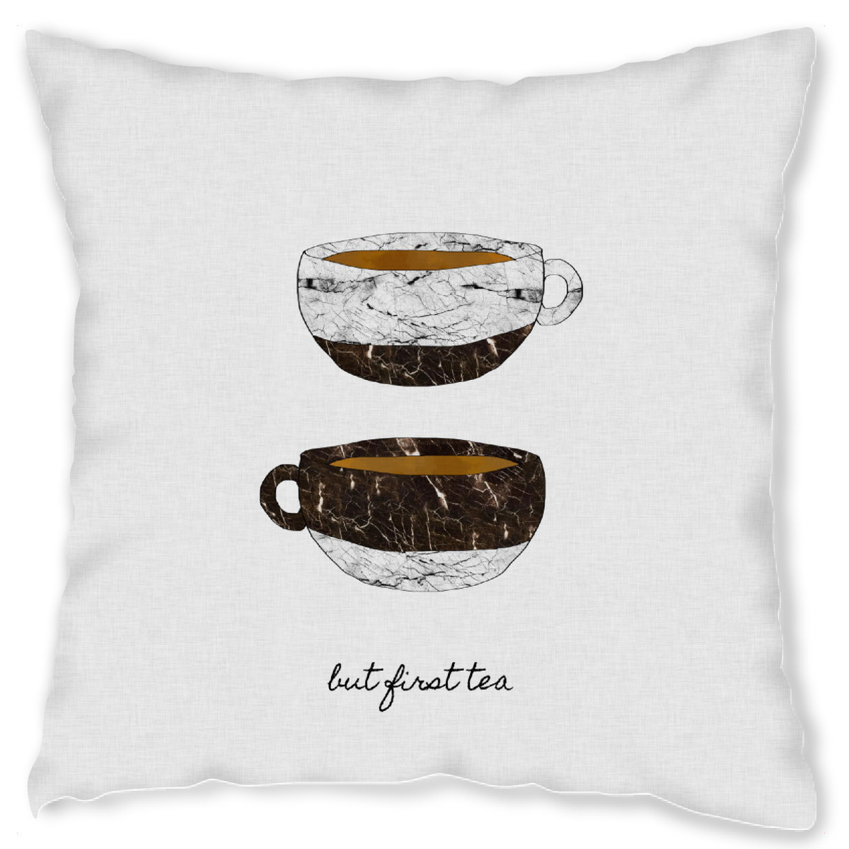 Design-Kissen "But First Tea 2" artboxONE - Typografie,Essen & Trinken,Marmor,Lustig