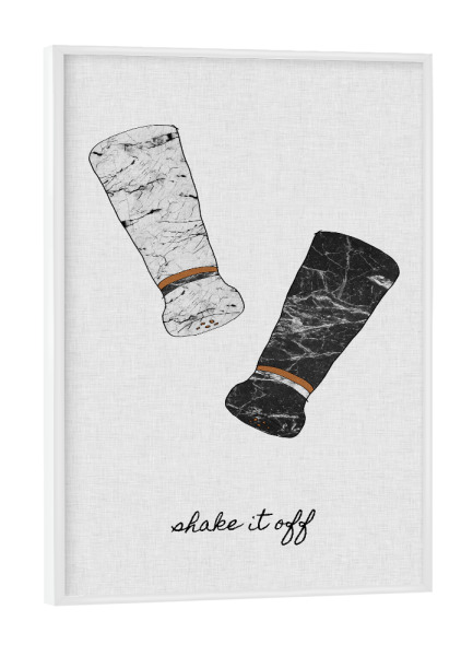 Poster mit weißem Rahmen "Shake It Off" artboxONE - Typografie,Essen & Trinken,Schwarzweiß,Musik,Marmor