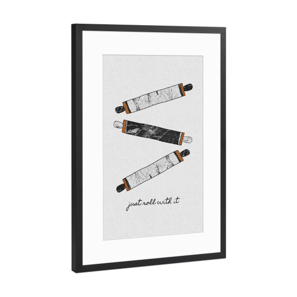 Poster mit Rahmen Schwarz (Metallic) "Just Roll With It" artboxONE - Typografie,Essen & Trinken,Für Mama,Für Papa,Männer,Marmor