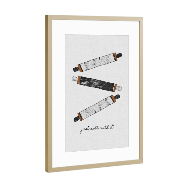 Poster mit Rahmen Gold "Just Roll With It" artboxONE - Typografie,Essen & Trinken,Für Mama,Für Papa,Männer,Marmor