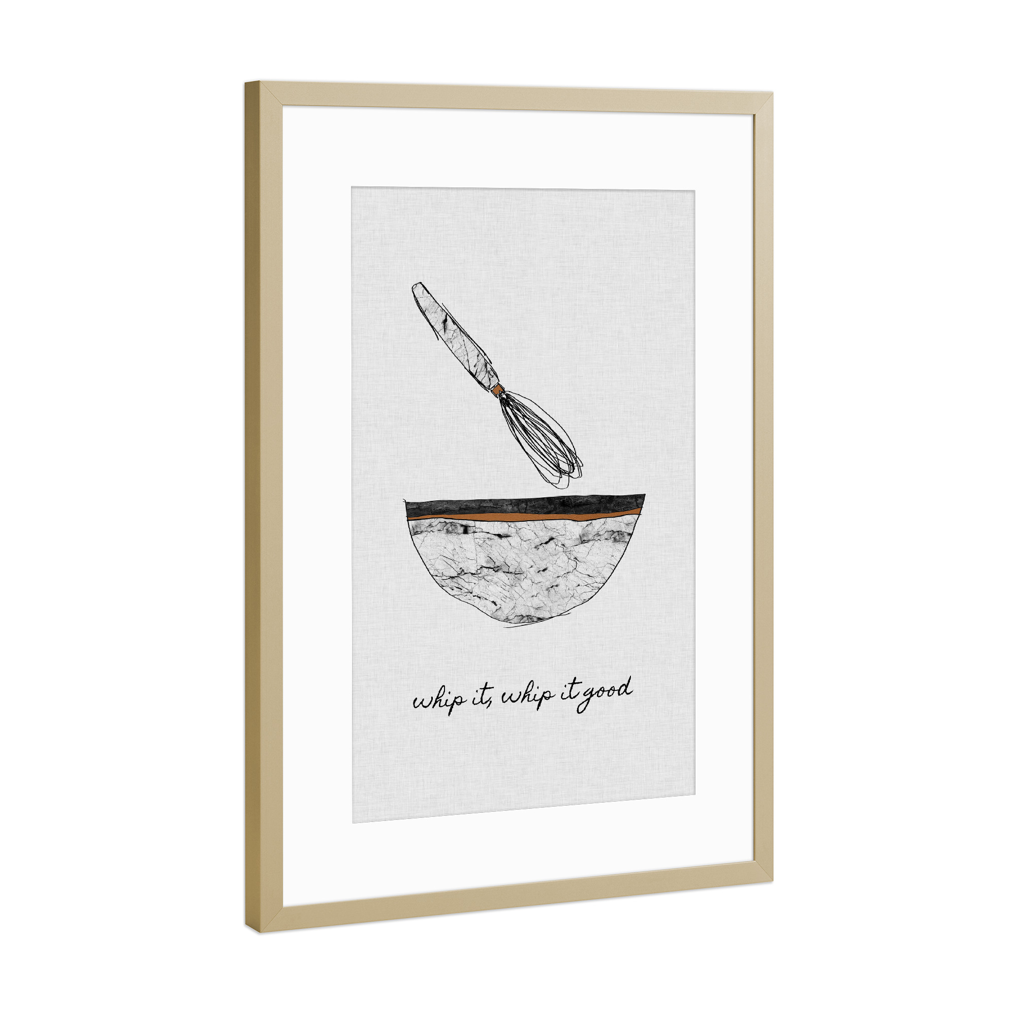 Poster mit Rahmen Gold "Whip It, Whip it Good" artboxONE - Typografie,Essen & Trinken,Marmor,Lustig