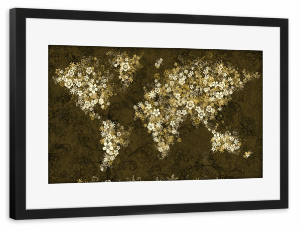 Poster mit Rahmen schwarz "World map floral 9" artboxONE - Floral,Abstrakt