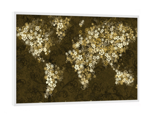 Poster mit weißem Rahmen "World map floral 9" artboxONE - Floral,Abstrakt