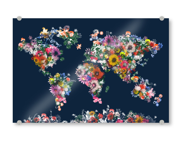Acrylglasbild "World map floral 6" artboxONE - Floral,Abstrakt