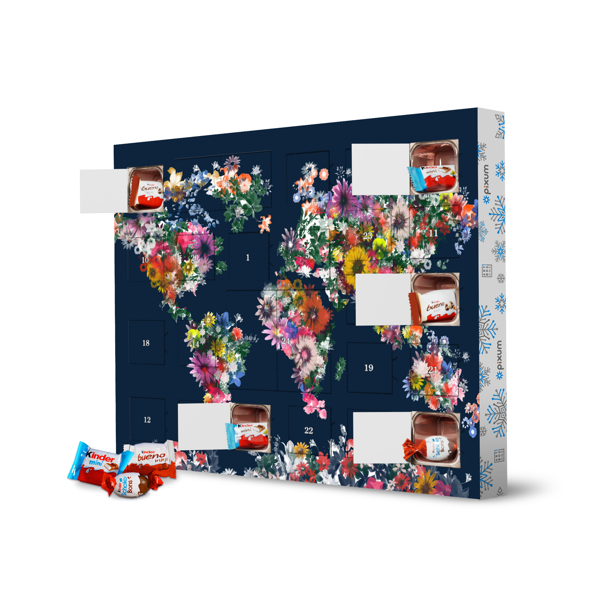 Adventskalender XXL mit Produkten von Kinder World map floral 6 artboxONE Adventskalender Floral