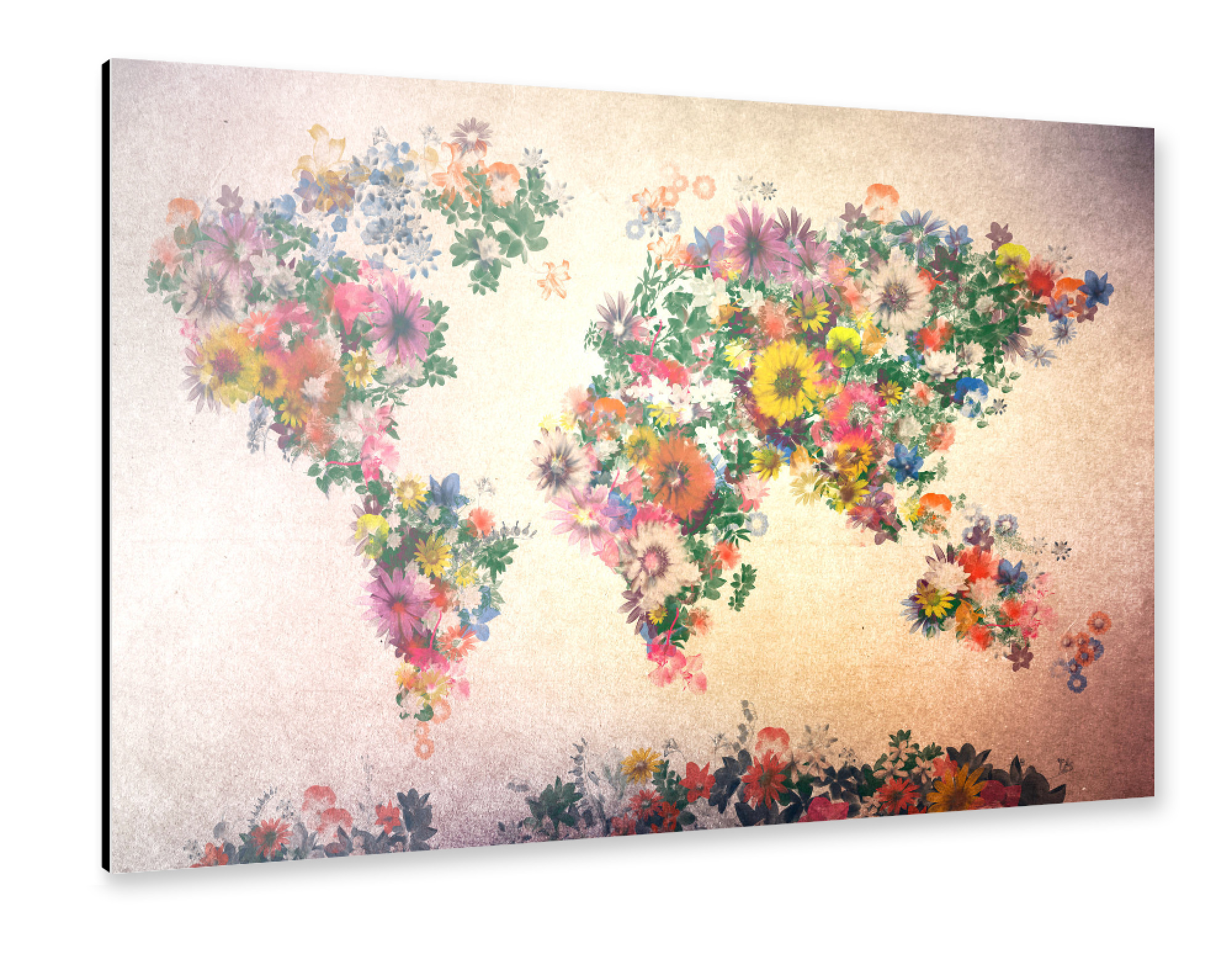 Alu-Dibond "World map floral 5" 75x50 cm artboxONE