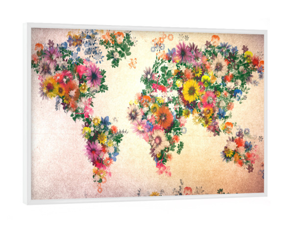 Poster mit weißem Rahmen "World map floral 5" artboxONE - Floral,Abstrakt