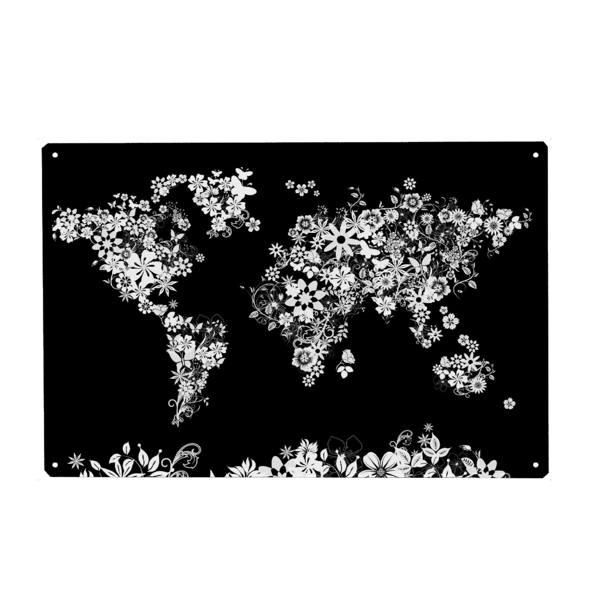 Metall Poster "World map floral 4" artboxONE - Floral,Abstrakt,Schwarzweiß