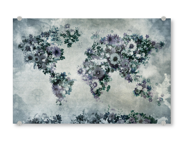 Acrylglasbild "World map floral 1" artboxONE - Floral,Abstrakt,Schwarzweiß