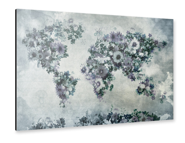 Alu-Dibond "World map floral 1" 30x20 cm artboxONE