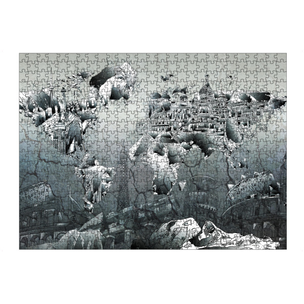 artboxONE Puzzle "World map landmarks collage 8" artboxONE - Comic,Abstrakt,Schwarzweiß,Kartografie