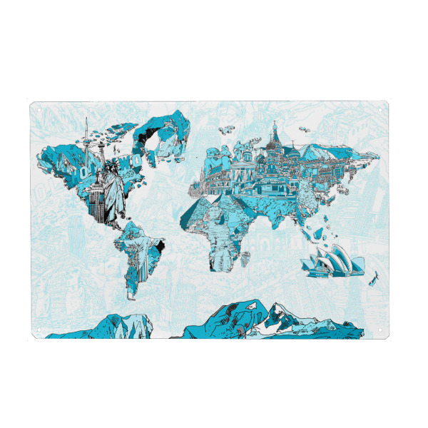 Metall Poster "World map landmarks collage 6" artboxONE - Comic,Abstrakt,Kartografie