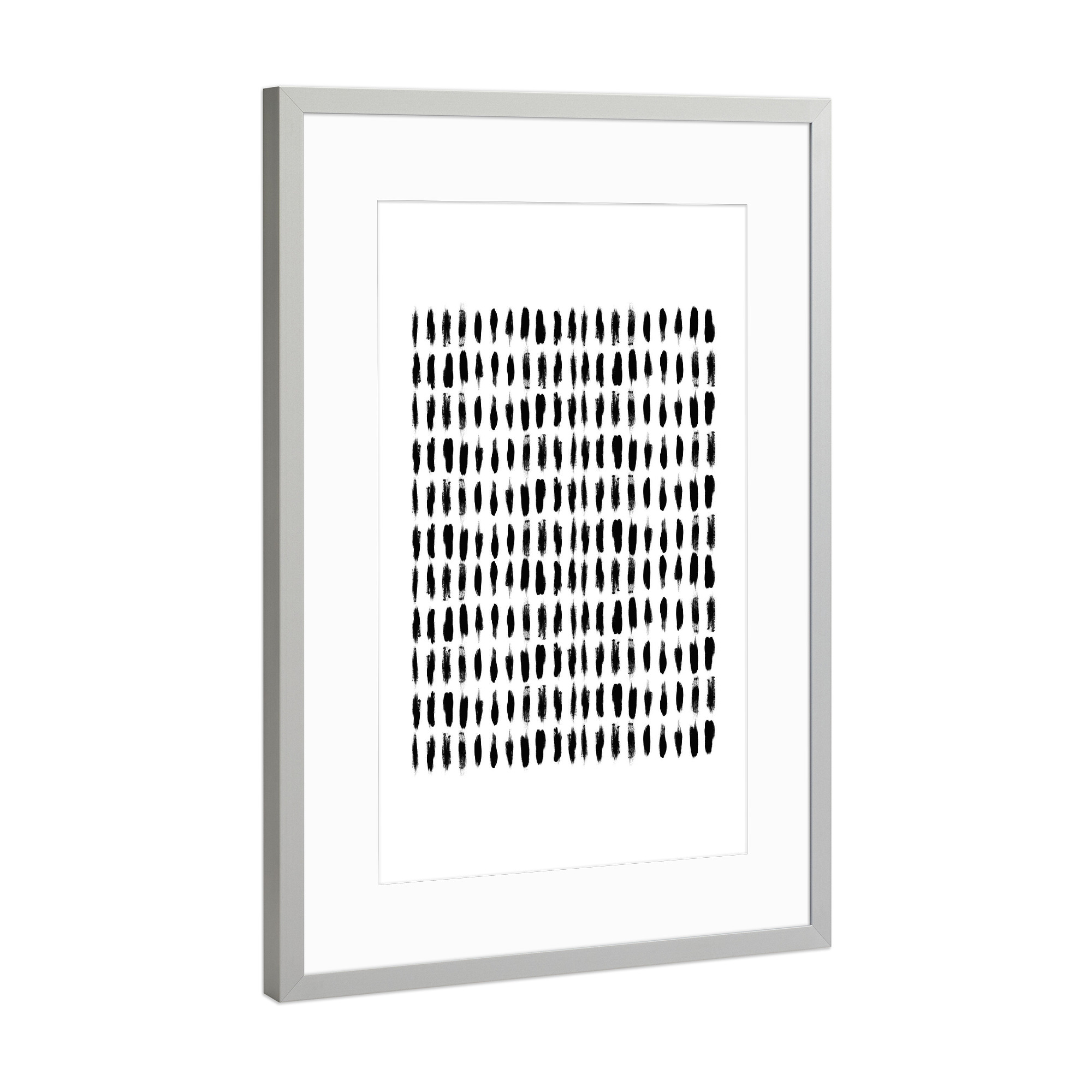 Poster mit Rahmen Silber "Monochrome Brushstrokes" artboxONE - Schwarzweiß