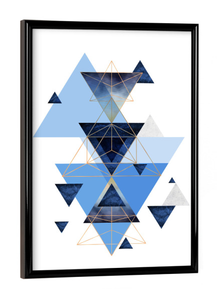 Poster mit schwarzem Rahmen "Geometric Compilation in Blue" artboxONE - Geometrie