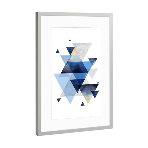 Poster mit Rahmen Silber "Geometric Blue Arrangement" artboxONE - Geometrie