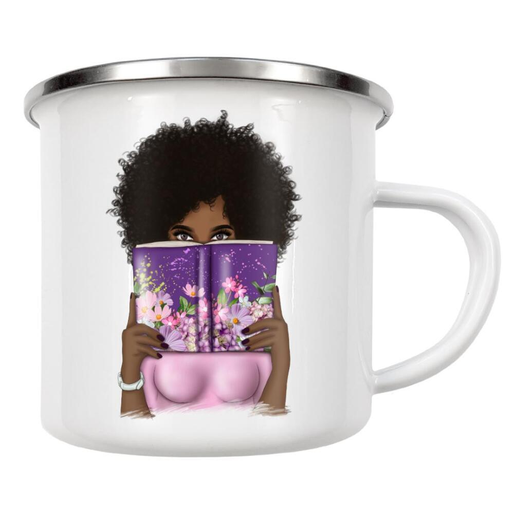 Emaille Tasse "Afro-Mädchen-Blumenlesen" artboxONE - Floral,Fashion,Für Mama,Lustig