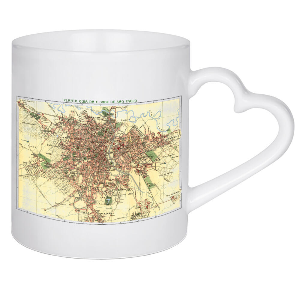 Herztasse "Sao Paulo-Karte c" artboxONE - Kartografie - Karte,Retro,Jahrgang,Bildlich,Alt,Farbe,Weltkarte,Reise,Souvenir,Flach,Straße